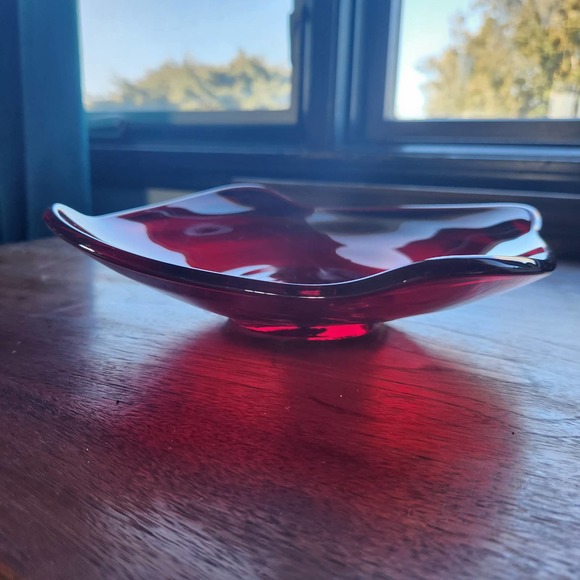 Viking Rare Ruby Red Glass 10" Squared Art Glass Dish - Picture 5 of 5